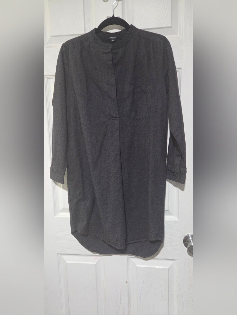 Womens Dark Gray Longline Mandarin Collar Shirt
